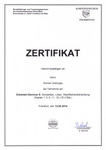 MG Metallbau Zertifikat Edelstahl Seminar